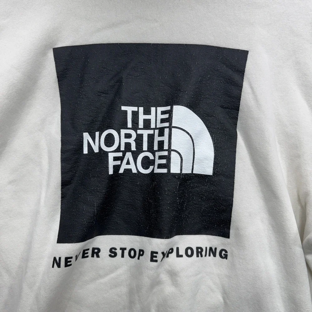 The North Face Mens Large Off White Long Sleeve Box Logo Hoodie Fleece Outdoor